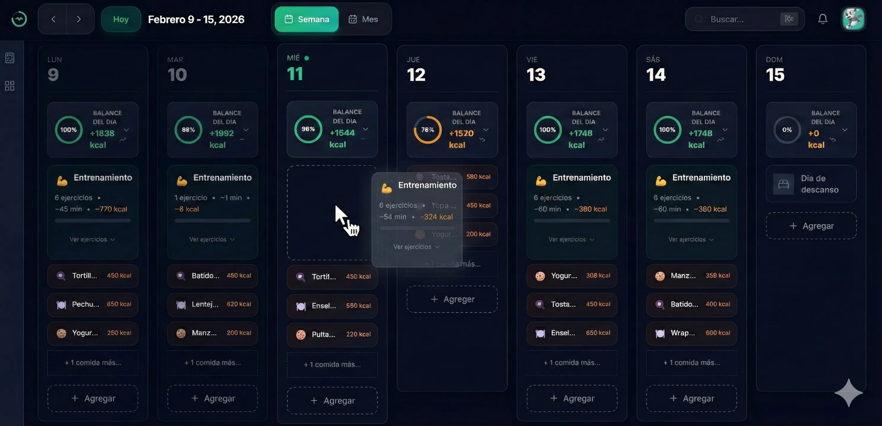 Editor de Comidas y Entrenamientos